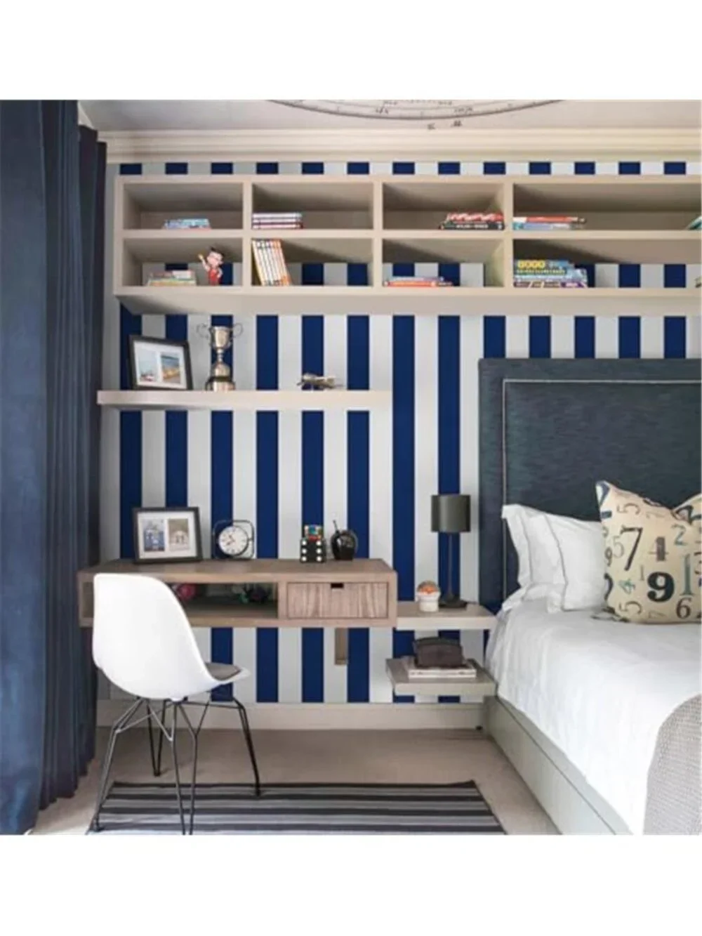 Blue White Striped Peel Stick Wallpaper Removable Self Adhesive Vinyl Roll